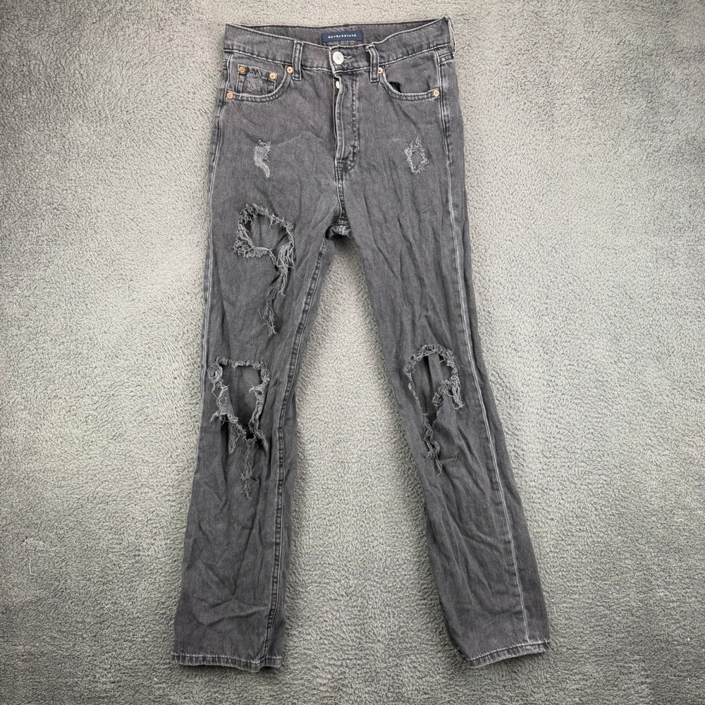 Aeropostale‎ 90s Baggy Jeans Womens 2 Reg Distressed Faded Black High Rise Denim